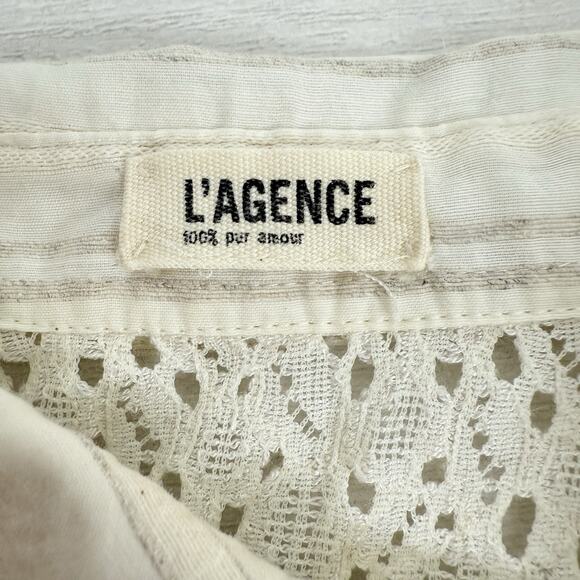 L'agence Babydoll Mini Dress Size 6 Striped Cream Linen Blend Soft Girl Feminine - Picture 9 of 16